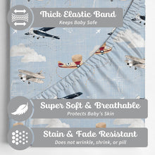 Load image into Gallery viewer, Airplanes &amp; Clouds, Baby Crib Sheets (2-Pack)