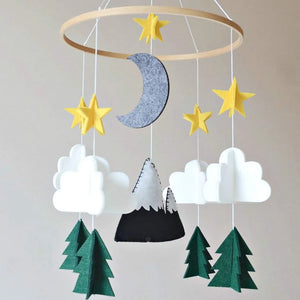 Starry Woodland Night, Baby Crib Mobile (Evergreen, Long Version)