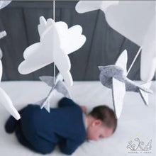 Load image into Gallery viewer, Grey Birds in the Clouds, Baby Crib Mobile