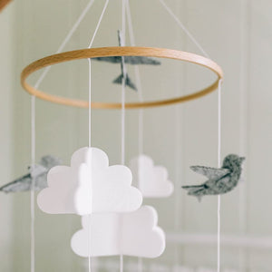 Grey Birds in the Clouds, Baby Crib Mobile