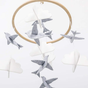 Grey Birds in the Clouds, Baby Crib Mobile