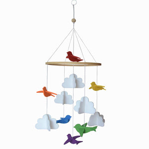 Rainbow Birds in the Clouds, Baby Crib Mobile