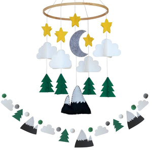 Starry Woodland Night, Baby Crib Mobile (Evergreen w/ Garland)