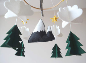 Starry Woodland Night, Baby Crib Mobile (Evergreen w/ Garland)