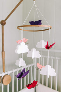 Butterflies in the Clouds, Baby Crib Mobile (Pink, Purple & Fuschia)