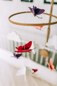 Butterflies in the Clouds, Baby Crib Mobile (Pink, Purple & Fuschia)