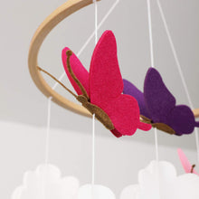 Load image into Gallery viewer, Butterflies in the Clouds, Baby Crib Mobile (Pink, Purple &amp; Fuschia)