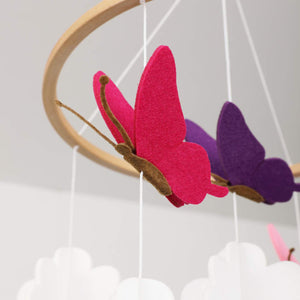 Butterflies in the Clouds, Baby Crib Mobile (Pink, Purple & Fuschia)