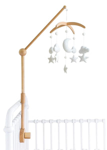 Natural Beech Wooden Baby Mobile Arm Holder with Moon & Stars Mobile (Bundle)