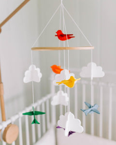 Rainbow Birds in the Clouds, Baby Crib Mobile