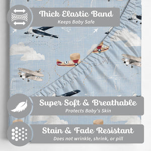 Airplanes & Clouds, Baby Crib Sheets (2-Pack)