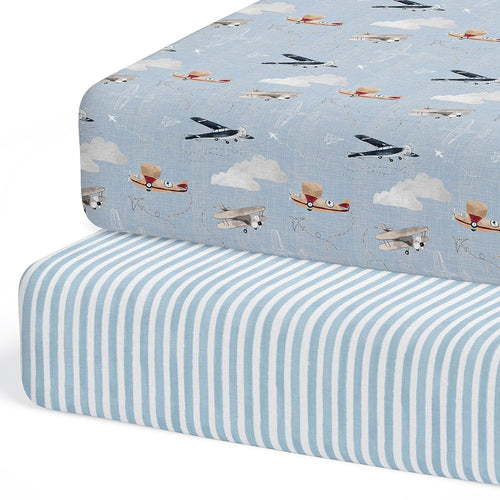 Airplanes & Clouds, Baby Crib Sheets (2-Pack)