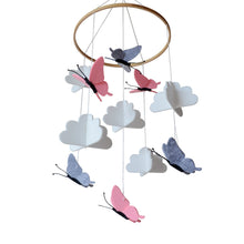 Load image into Gallery viewer, Butterflies in the Clouds, Baby Crib Mobile (Pink &amp; Grey)