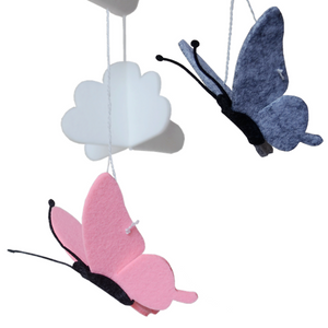 Butterflies in the Clouds, Baby Crib Mobile (Pink & Grey)