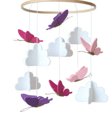 Load image into Gallery viewer, Butterflies in the Clouds, Baby Crib Mobile (Pink, Purple &amp; Fuschia)