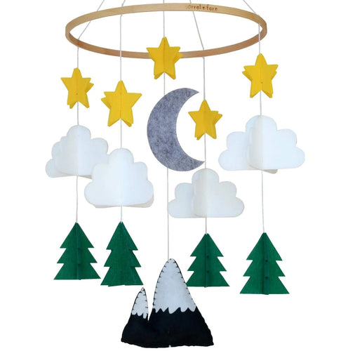 Starry Woodland Night, Baby Crib Mobile (Evergreen, Long Version)