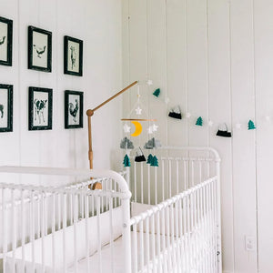 Starry Woodland Night, Baby Crib Mobile (Mint w/ Garland)