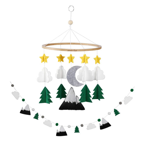 Starry Woodland Night, Baby Crib Mobile (Evergreen, Short Version w/ Garland)