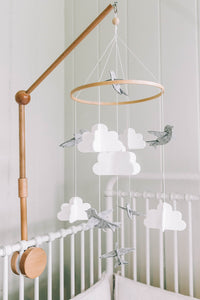 Grey Birds in the Clouds, Baby Crib Mobile