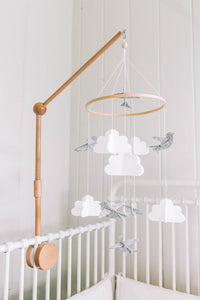Grey Birds in the Clouds, Baby Crib Mobile